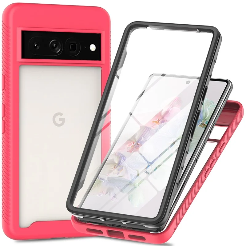 Voor Google Pixel 7 Pro 5G PET-schermprotector telefoonhoesje Hard PC + Zachte TPU Stootvrije Cover - Roze