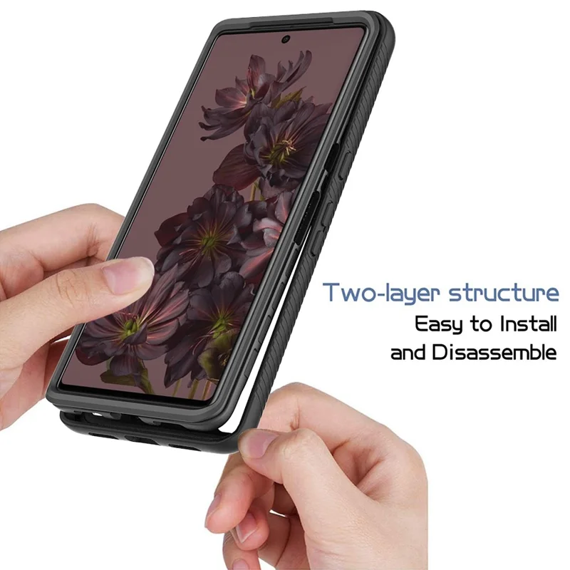 Voor Google Pixel 7 Pro 5G PET-schermprotector telefoonhoesje Hard PC + Zachte TPU Stootvrije Cover - Roze