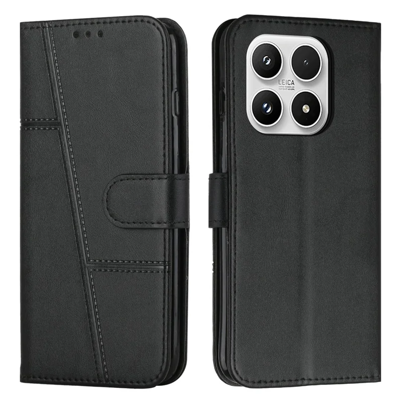 For Xiaomi 17 Læder Telefonbeskyttelse Foldbar Stående Wallet Flip Cover med Snor - Sort