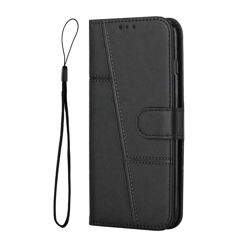 For Xiaomi 17 Læder Telefonbeskyttelse Foldbar Stående Wallet Flip Cover med Snor - Sort