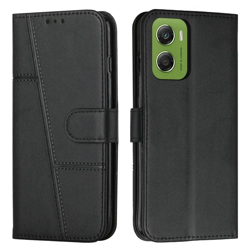 Futera skórzana z funkcją portfela i podstawką do Motorola Moto G06 4G / G06 Power 4G, składana obudowa z paskiem na nadgarstek - Czarny