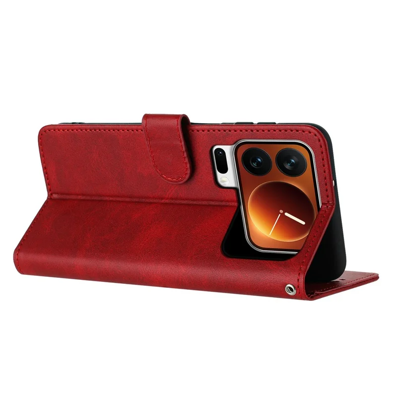 Xiaomi 17 Pro Max Wallet Case Flip Stand Calf Texture PU Leder Handyhülle mit Schlaufe - Rot