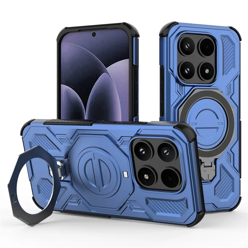 For Xiaomi 17 Magnetic Case Rotating Metal Kickstand Shockproof PC + TPU Phone Back Cover - Dark Blue