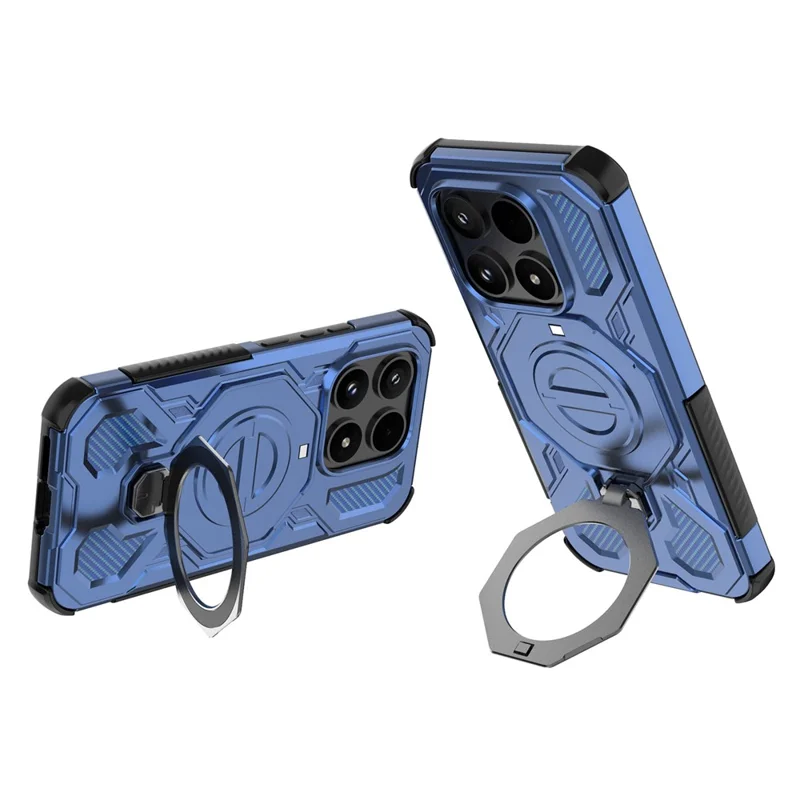 For Xiaomi 17 Magnetic Case Rotating Metal Kickstand Shockproof PC + TPU Phone Back Cover - Dark Blue