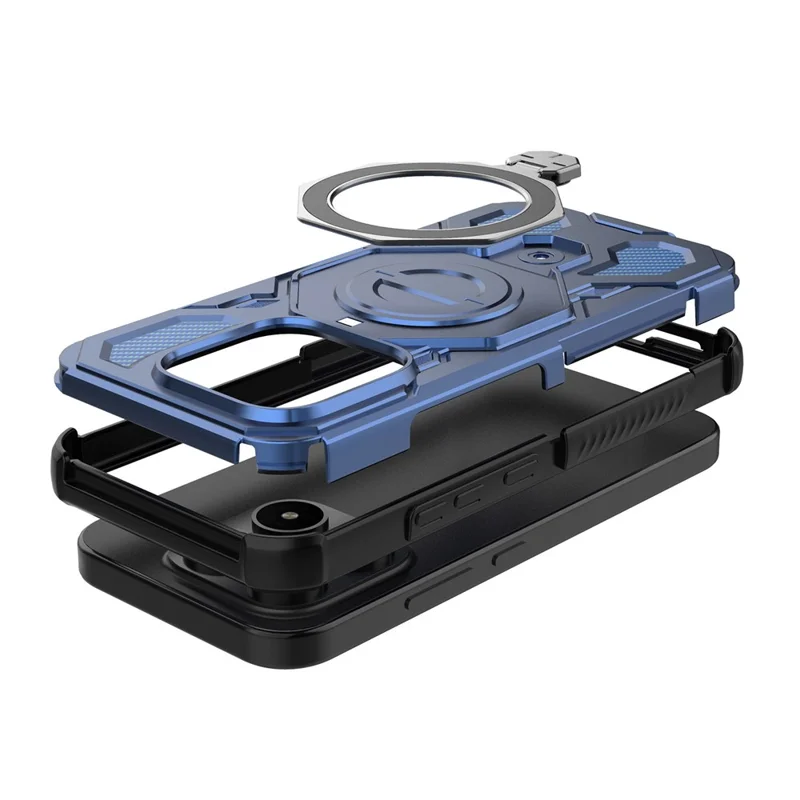 For Xiaomi 17 Magnetic Case Rotating Metal Kickstand Shockproof PC + TPU Phone Back Cover - Dark Blue