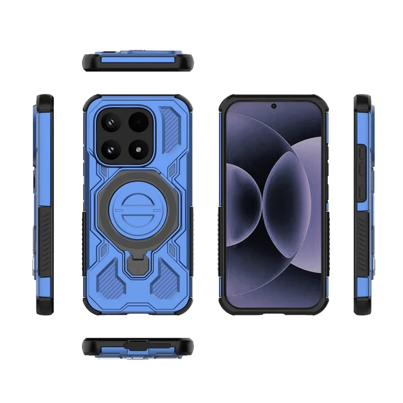 For Xiaomi 17 Magnetic Case Rotating Metal Kickstand Shockproof PC + TPU Phone Back Cover - Dark Blue
