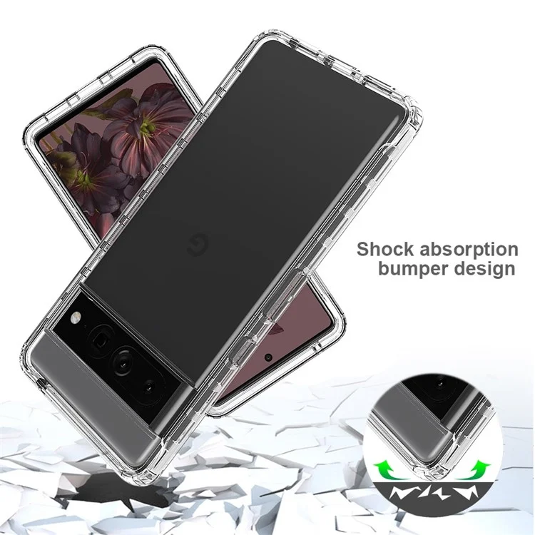 Für Google Pixel 7 Pro 5G Handyhülle 3-in-1 PC + TPU Handy-Schale Farbverlauf stoßfeste Hülle mit PET-Bildschirmschutz - Schwarz