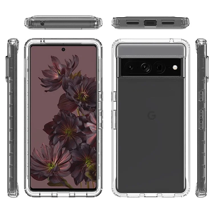 Für Google Pixel 7 Pro 5G Handyhülle 3-in-1 PC + TPU Handy-Schale Farbverlauf stoßfeste Hülle mit PET-Bildschirmschutz - Schwarz