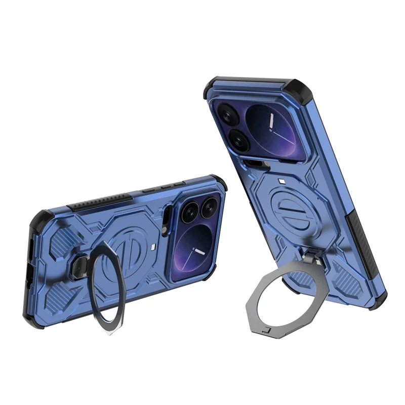 For Xiaomi 17 Pro Max Magnetic Case Rotating Metal Kickstand Shockproof PC + TPU Phone Back Cover - Dark Blue