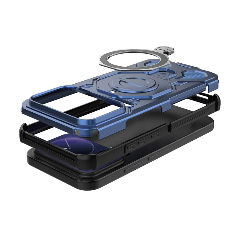 For Xiaomi 17 Pro Max Magnetic Case Rotating Metal Kickstand Shockproof PC + TPU Phone Back Cover - Dark Blue