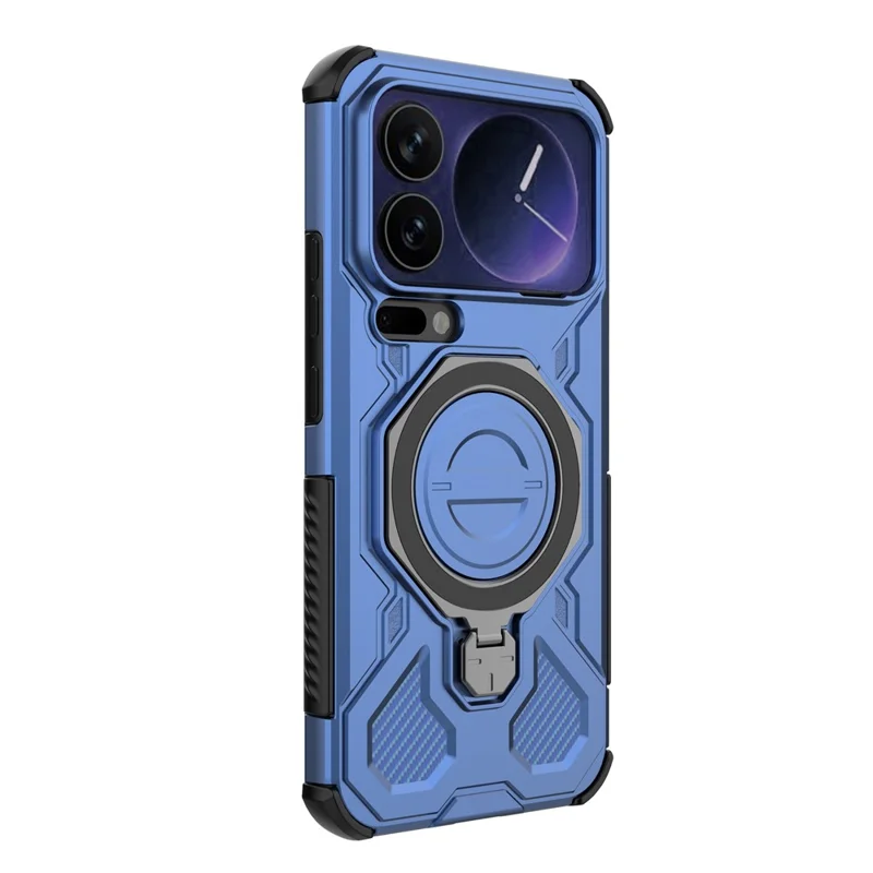 For Xiaomi 17 Pro Max Magnetic Case Rotating Metal Kickstand Shockproof PC + TPU Phone Back Cover - Dark Blue