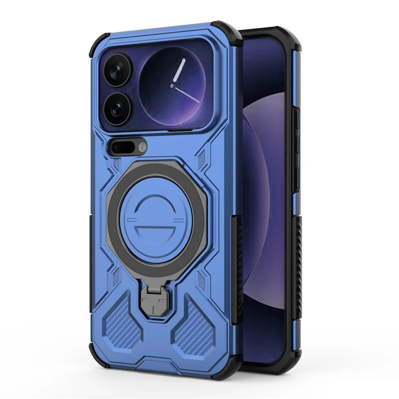 For Xiaomi 17 Pro Max Magnetic Case Rotating Metal Kickstand Shockproof PC + TPU Phone Back Cover - Dark Blue