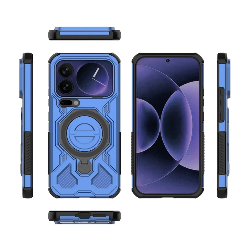 For Xiaomi 17 Pro Max Magnetic Case Rotating Metal Kickstand Shockproof PC + TPU Phone Back Cover - Dark Blue