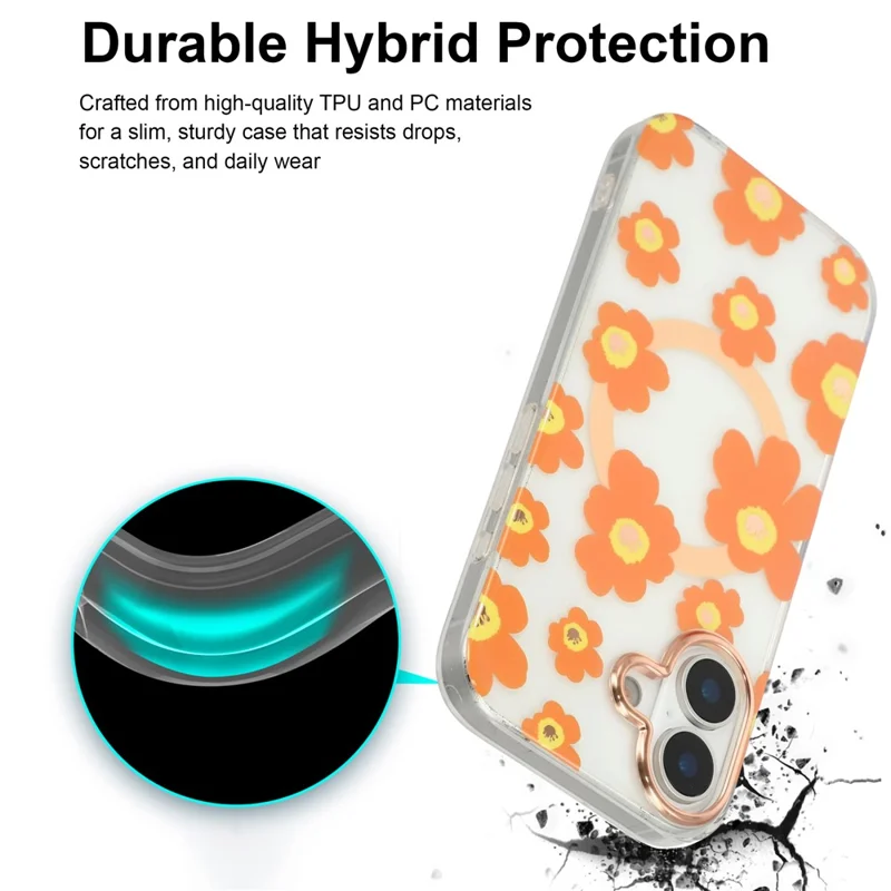 iPhone 17 Hülle kompatibel mit MagSafe Blumenmuster TPU PC Handyhülle - Orange