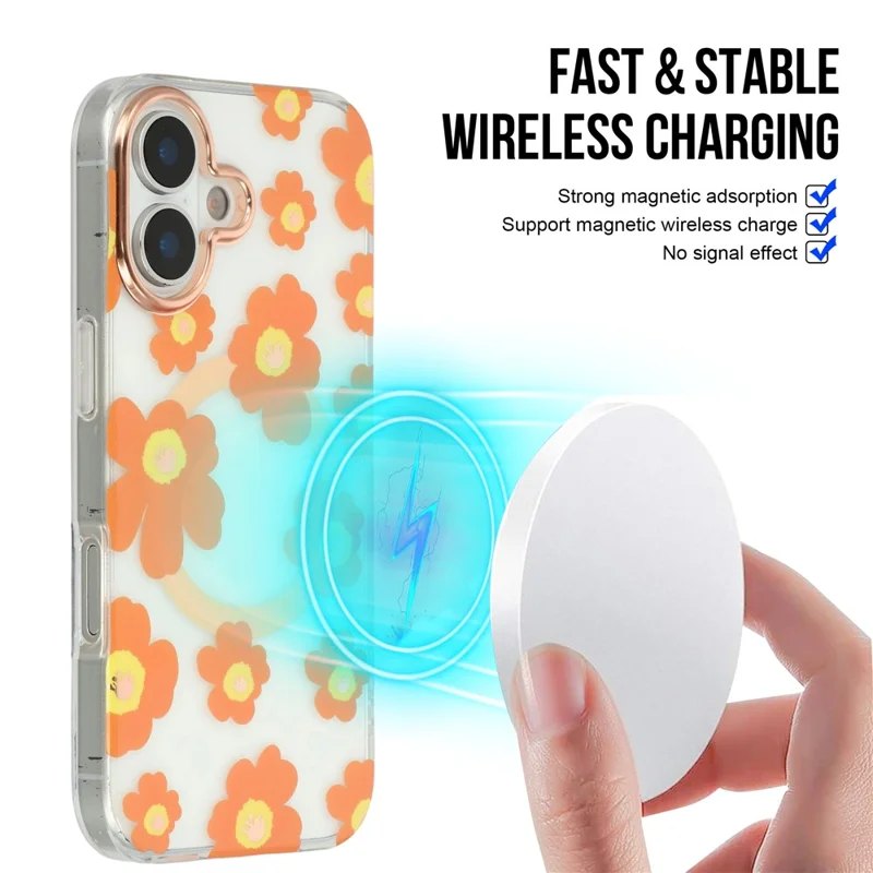 iPhone 17 Hülle kompatibel mit MagSafe Blumenmuster TPU PC Handyhülle - Orange