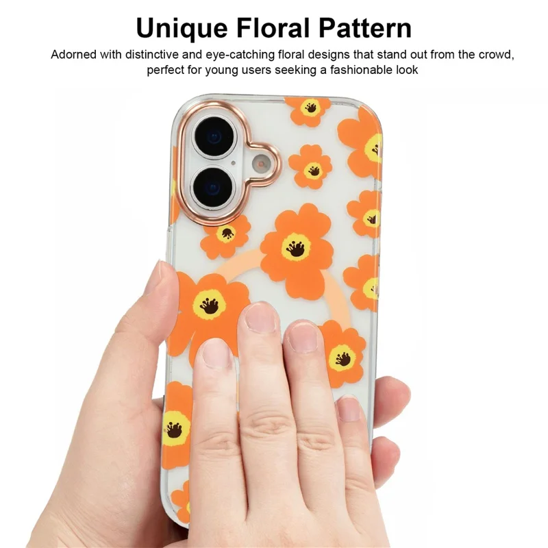iPhone 17 Hülle kompatibel mit MagSafe Blumenmuster TPU PC Handyhülle - Orange