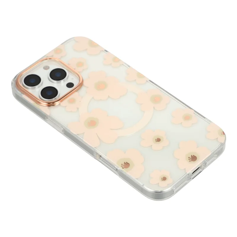 Custodia iPhone 16 Pro compatibile con MagSafe, motivo floreale in TPU PC, cover posteriore per telefono - Rosa