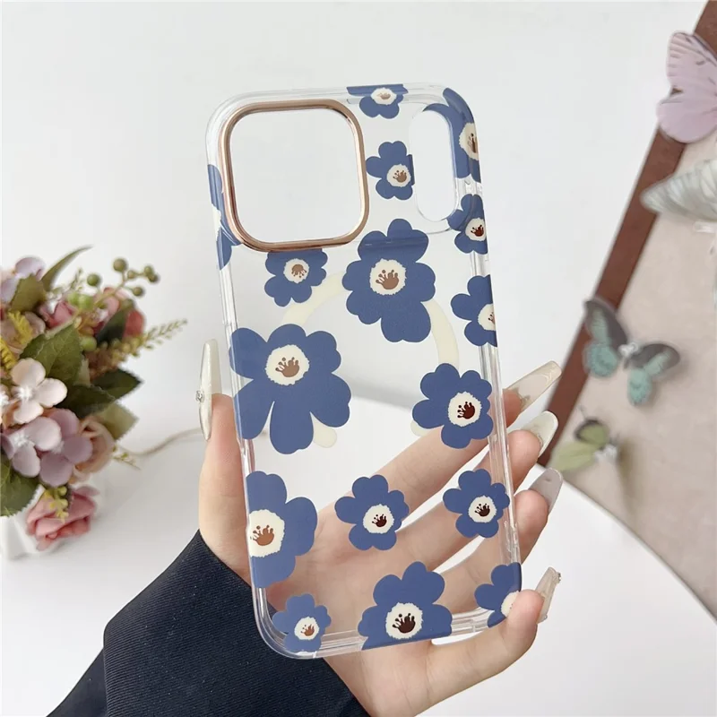 Étui iPhone 17 Pro Max Compatible avec MagSafe Motif Floral TPU PC Coque Arrière - Orange