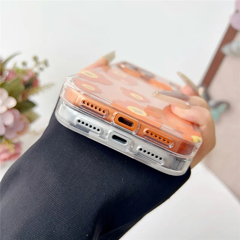 Étui iPhone 17 Pro Max Compatible avec MagSafe Motif Floral TPU PC Coque Arrière - Orange