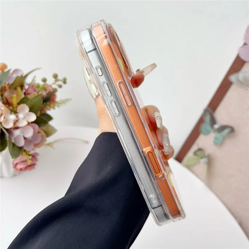 Étui pour iPhone 17 Pro Compatible avec MagSafe Motif floral TPU PC Coque arrière - Orange