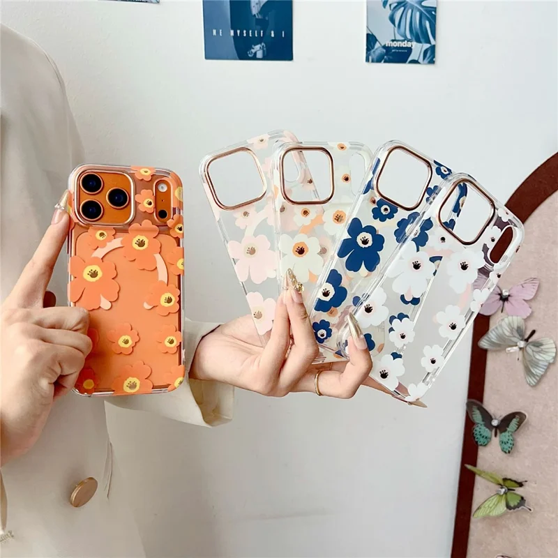 Étui pour iPhone 17 Pro Compatible avec MagSafe Motif floral TPU PC Coque arrière - Orange