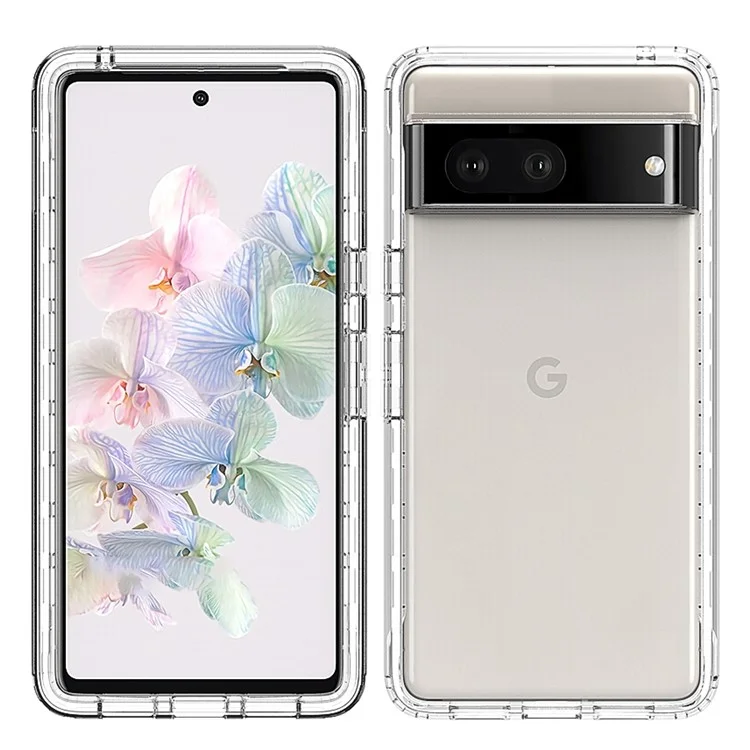 For Google Pixel 7 5G Stylish Gradient Color Phone Case Crystal Clear Soft TPU + Hard PC Hybrid Cover - Transparent