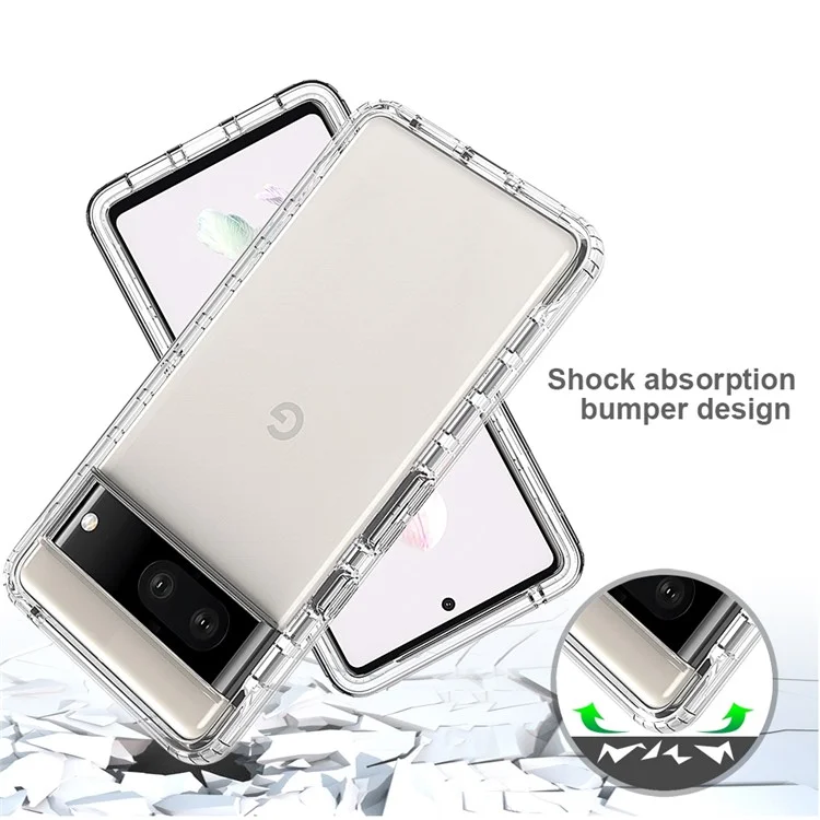 For Google Pixel 7 5G Stylish Gradient Color Phone Case Crystal Clear Soft TPU + Hard PC Hybrid Cover - Transparent