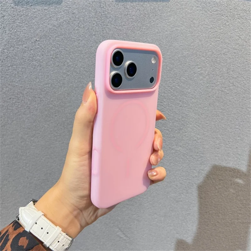 Capa para iPhone 17 Pro Max Compatível com MagSafe Silicone Líquido Transparente de Gelo + Capa de Telefone PC - Rosa