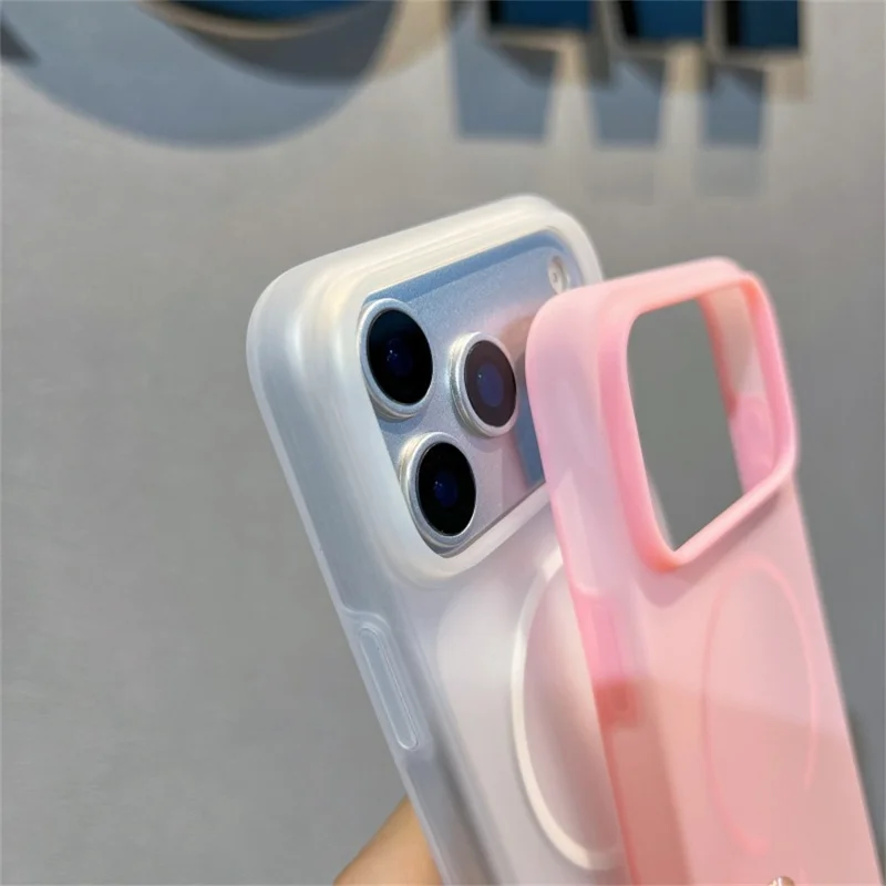 Capa para iPhone 17 Pro Max Compatível com MagSafe Silicone Líquido Transparente de Gelo + Capa de Telefone PC - Rosa