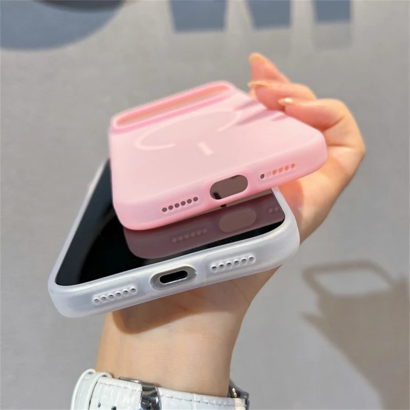 Capa para iPhone 17 Pro Max Compatível com MagSafe Silicone Líquido Transparente de Gelo + Capa de Telefone PC - Rosa