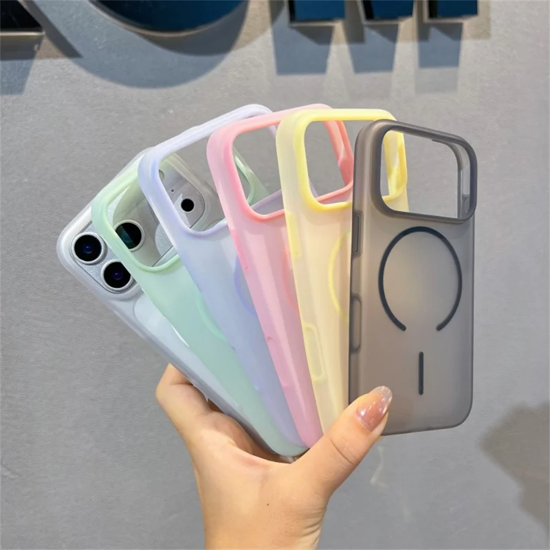 Capa para iPhone 17 Pro Max Compatível com MagSafe Silicone Líquido Transparente de Gelo + Capa de Telefone PC - Rosa