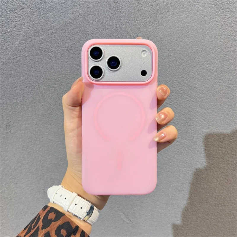 Capa para iPhone 17 Pro Compatível com MagSafe, Silicone Líquido Transparente de Gelo + Capa de Telefone PC - Rosa