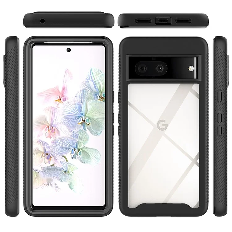 For Google Pixel 7 5G PC + TPU Full Protection Phone Case Anti-drop Protective Cover with PET Screen Protector - Black