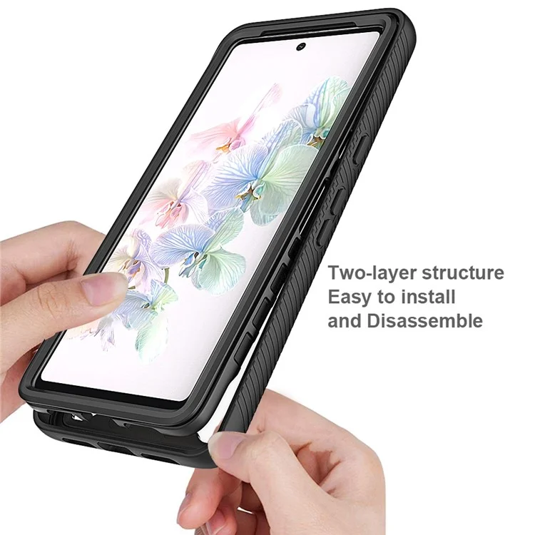 For Google Pixel 7 5G PC + TPU Full Protection Phone Case Anti-drop Protective Cover with PET Screen Protector - Black