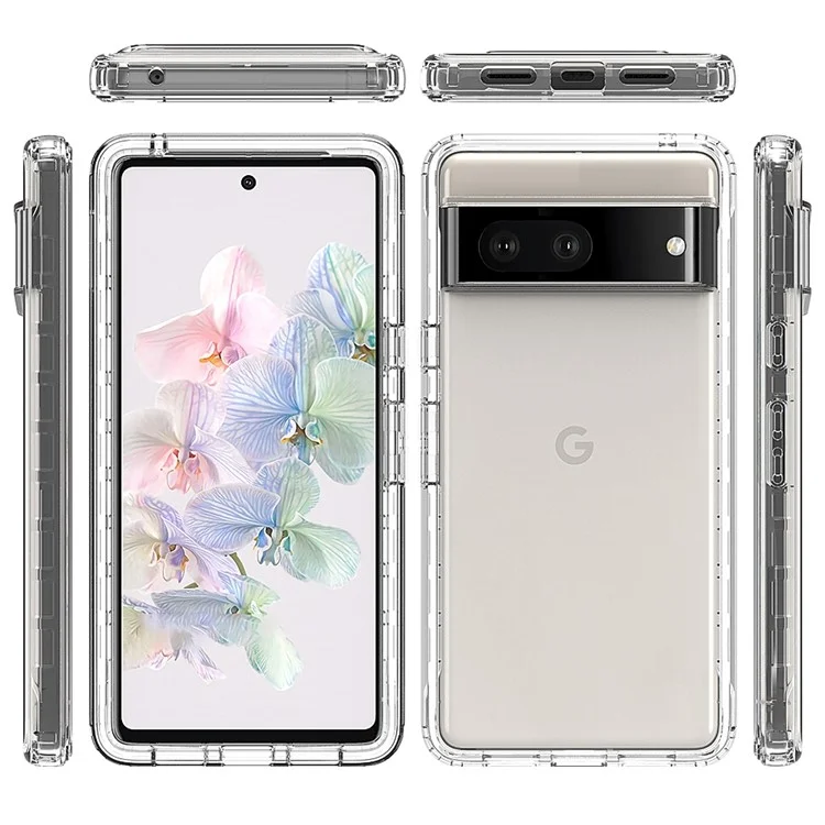 Para Google Pixel 7 5G Funda de teléfono celular 3 en 1 Híbrida PC + TPU a prueba de golpes con Protector de pantalla PET - Transparente