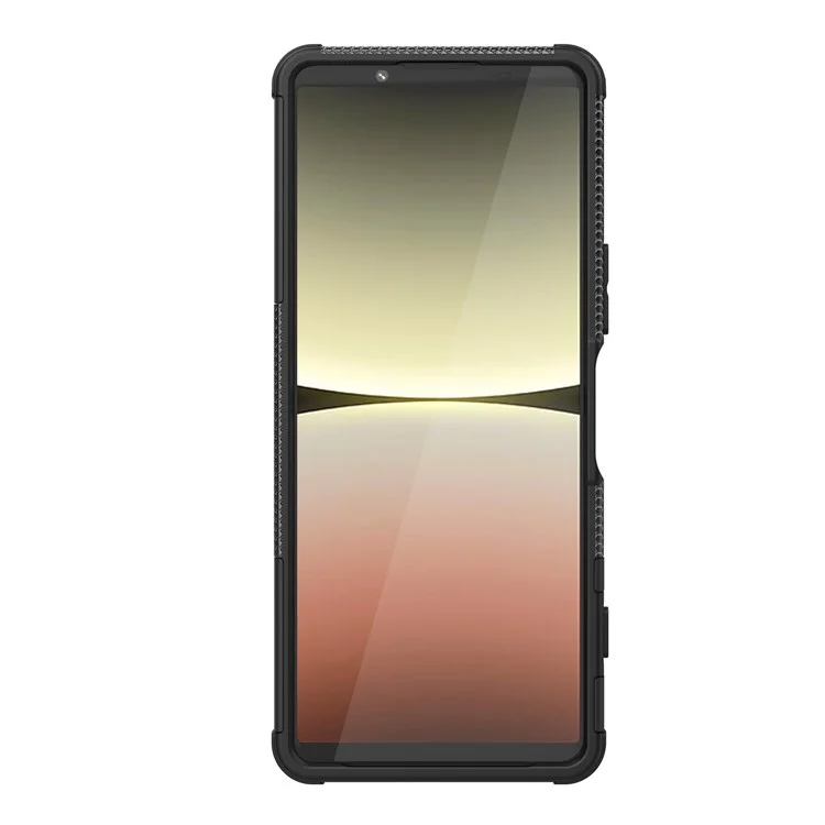 Für Sony Xperia 5 IV 5G Hart PC+TPU Reifen-Stil Cooles robustes Telefongehäuse mit Ständer Anti-Rutsch Stoßfest Abdeckung - Schwarz