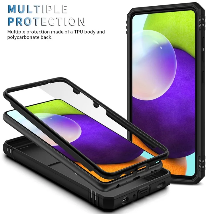 Pour Coque Samsung Galaxy A13 4G Anneau de support Bague Rayure résistant Étui de téléphone portable Porte-cartes avec couvercle de glissière de caméra - Noir