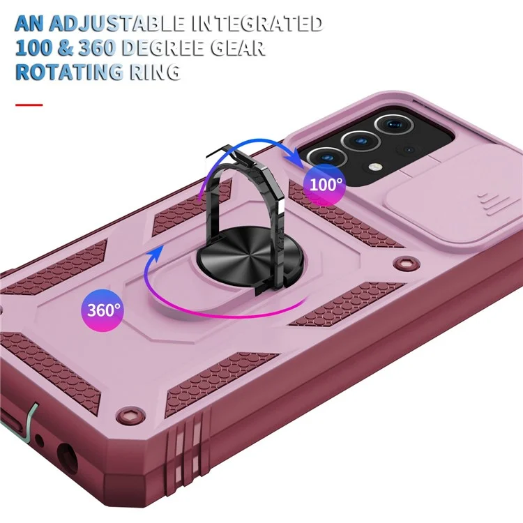 Funda para teléfono Samsung Galaxy A13 4G, anillo de soporte, resistente a arañazos, funda de teléfono móvil con tarjetero y tapa deslizante para la cámara - Rosa / Rojo oscuro