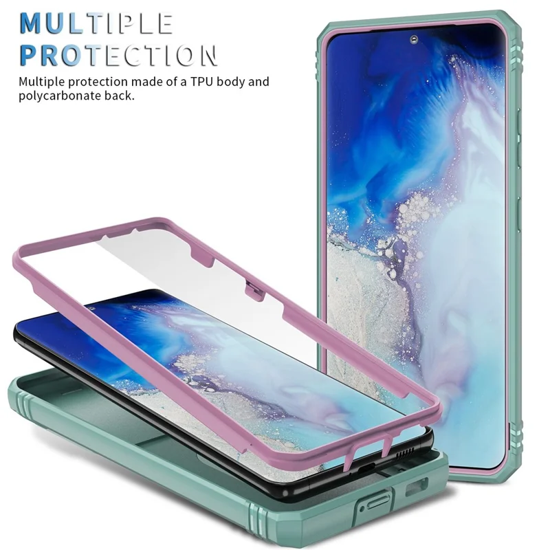 For Samsung Galaxy Note20 Ultra 5G Protective Phone Case Kickstand Card Holder with Sliding Camera Cover -  Pink  /  Green