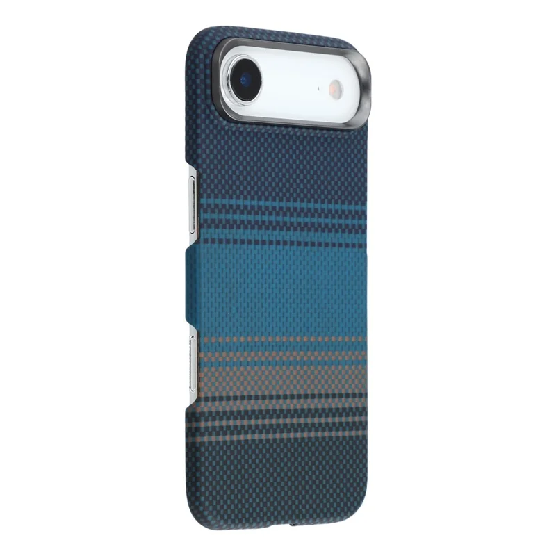 For iPhone Air Case Gradient Aramid Fiber Magnetic Phone Cover with Metal Lens Frame - Blue Floating Weave