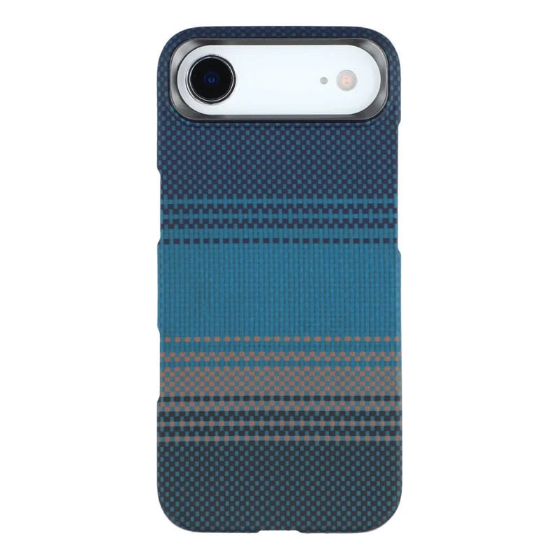 For iPhone Air Case Gradient Aramid Fiber Magnetic Phone Cover with Metal Lens Frame - Blue Floating Weave