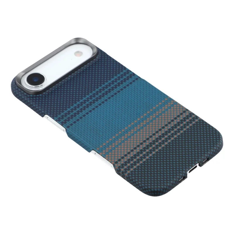 For iPhone Air Case Gradient Aramid Fiber Magnetic Phone Cover with Metal Lens Frame - Blue Floating Weave