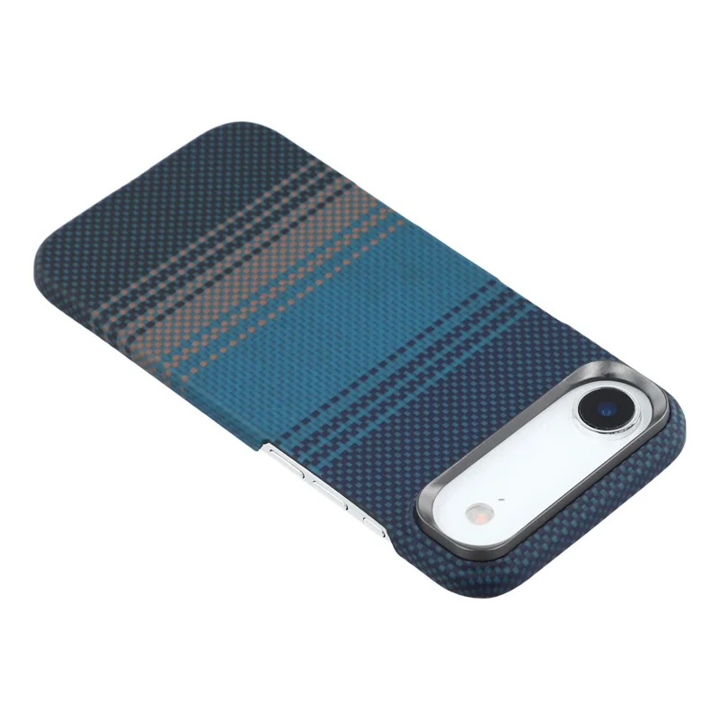 For iPhone Air Case Gradient Aramid Fiber Magnetic Phone Cover with Metal Lens Frame - Blue Floating Weave