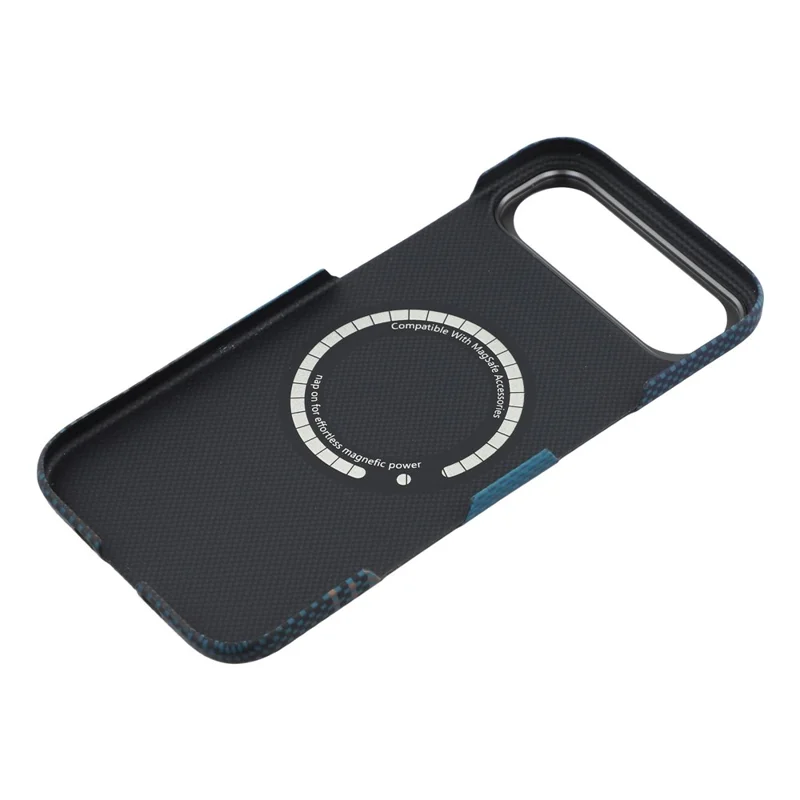 For iPhone Air Case Gradient Aramid Fiber Magnetic Phone Cover with Metal Lens Frame - Blue Floating Weave