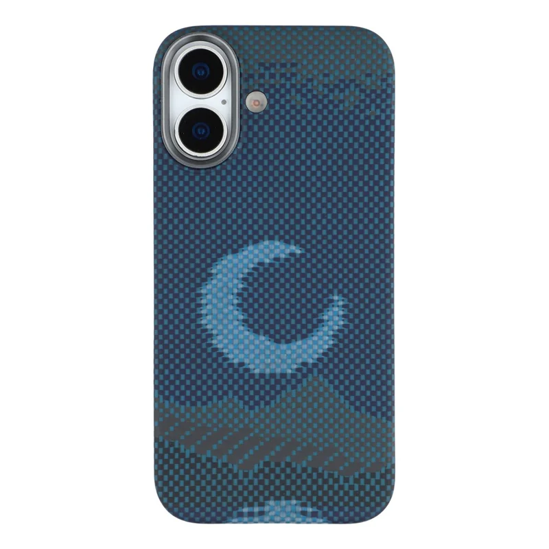 For iPhone 17 Magnetic Case Precise Cutouts Aramid Fiber Phone Cover with Metal Lens Frame - Moon