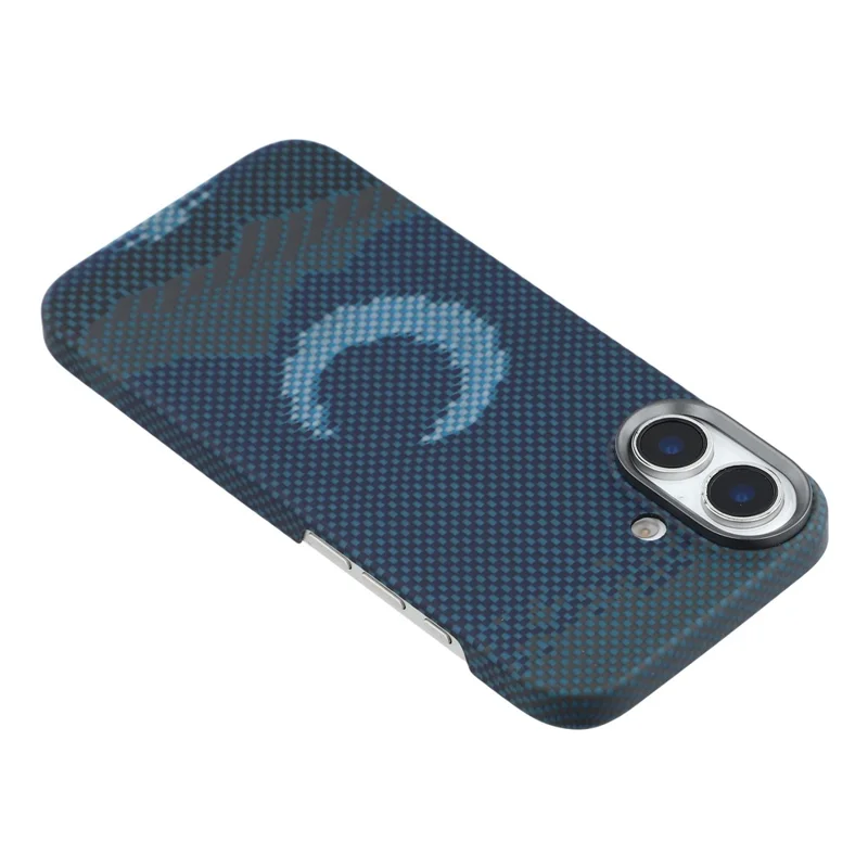 For iPhone 17 Magnetic Case Precise Cutouts Aramid Fiber Phone Cover with Metal Lens Frame - Moon