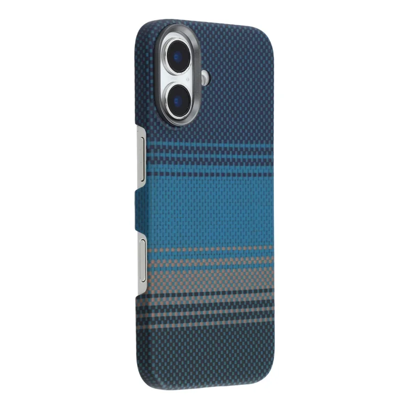 For iPhone 17 Case Gradient Aramid Fiber Magnetic Phone Cover with Metal Lens Frame - Blue Floating Weave