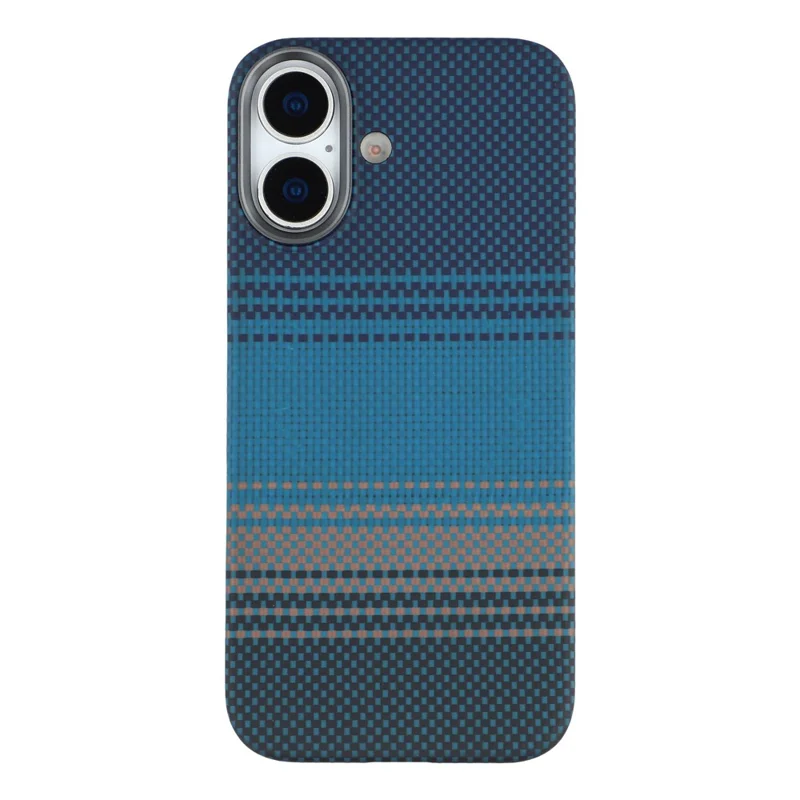 For iPhone 17 Case Gradient Aramid Fiber Magnetic Phone Cover with Metal Lens Frame - Blue Floating Weave