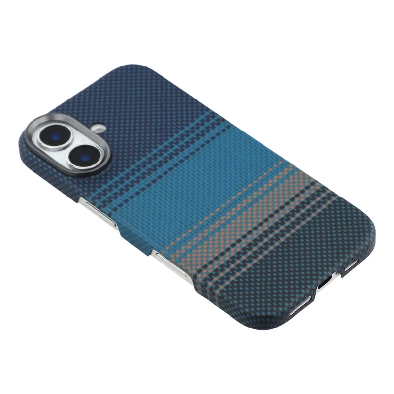 For iPhone 17 Case Gradient Aramid Fiber Magnetic Phone Cover with Metal Lens Frame - Blue Floating Weave