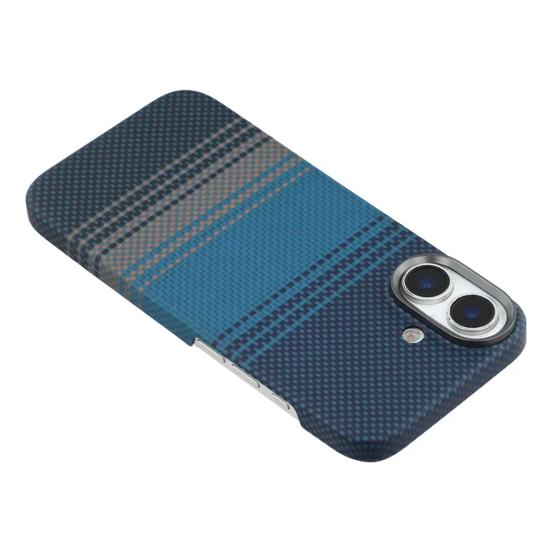 For iPhone 17 Case Gradient Aramid Fiber Magnetic Phone Cover with Metal Lens Frame - Blue Floating Weave